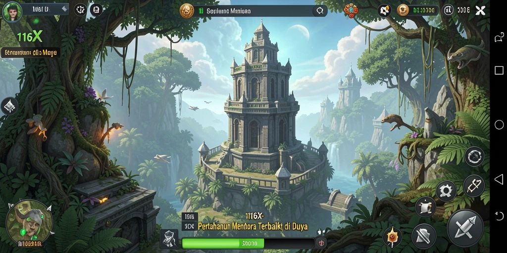 Tampilan gameplay 116X dengan strategi menara yang menarik.
