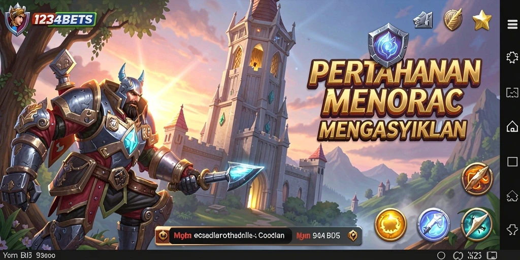 Tampilan gameplay menakjubkan pada 1234BETS yang menunjukkan pertahanan menara.