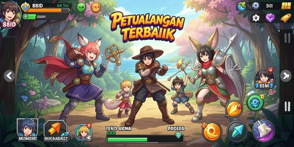 Tampilan gameplay seru dalam 88ID yang menggambarkan dunia anime.
