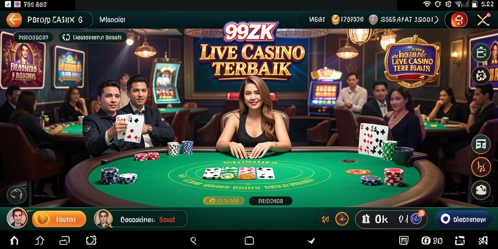 Screenshot permainan Live Casino 99ZK menampilkan dealer langsung dan suasana kasino yang nyata.