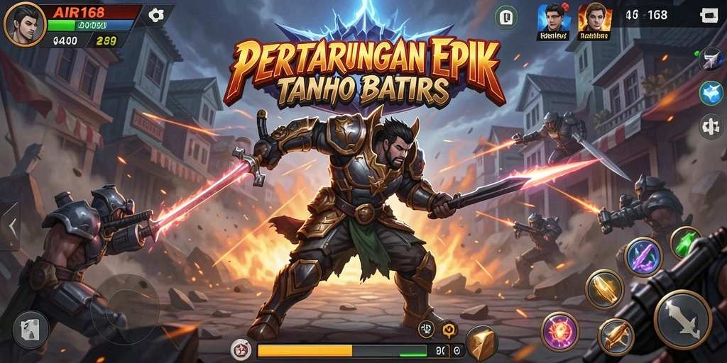 Screenshot utama AIR168 menampilkan pertarungan seru dengan karakter beragam.