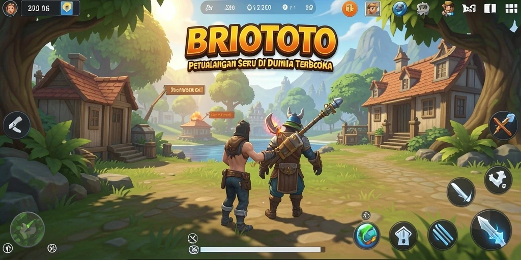 Screenshot gameplay BRIOTOTO menampilkan petualangan seru di dunia terbuka.