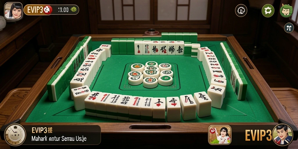 Tampilan gameplay EVIP3 yang seru dan menantang dalam permainan Mahjong.