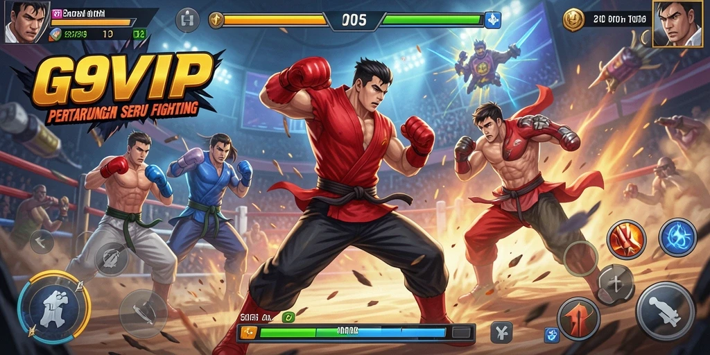 Screenshot utama G9VIP menampilkan aksi pertarungan yang menegangkan.