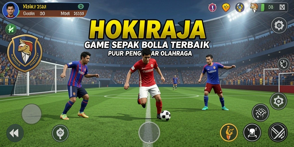 Tampilan gameplay mendebarkan dari HOKIRAJA dengan aksi sepak bola intens.