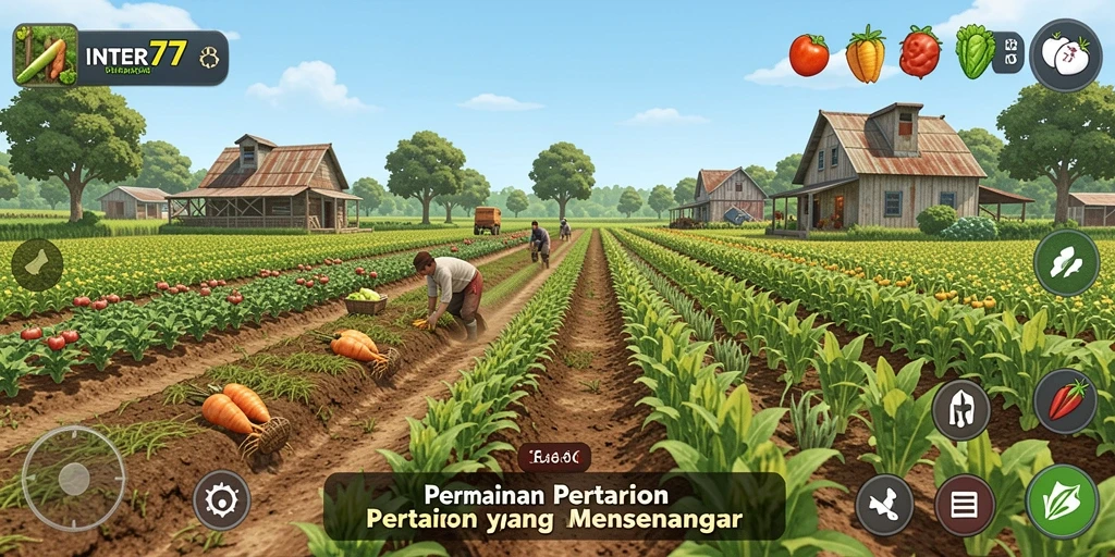 Tampilan gameplay <strong>INTER77</strong> yang menarik dengan pertanian yang interaktif.