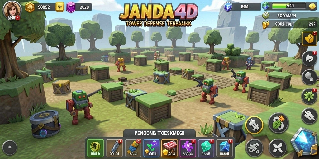 Tangkapan layar dari gameplay JANDA4D yang menampilkan strategi Tower Defense yang menarik.