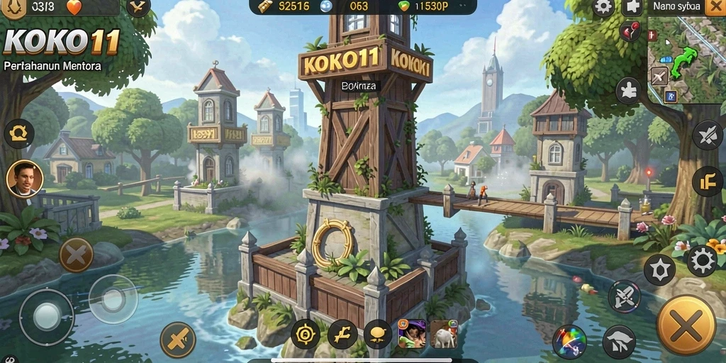 Tampilan gameplay KOKO11 yang menegangkan dalam mode Tower Defense.