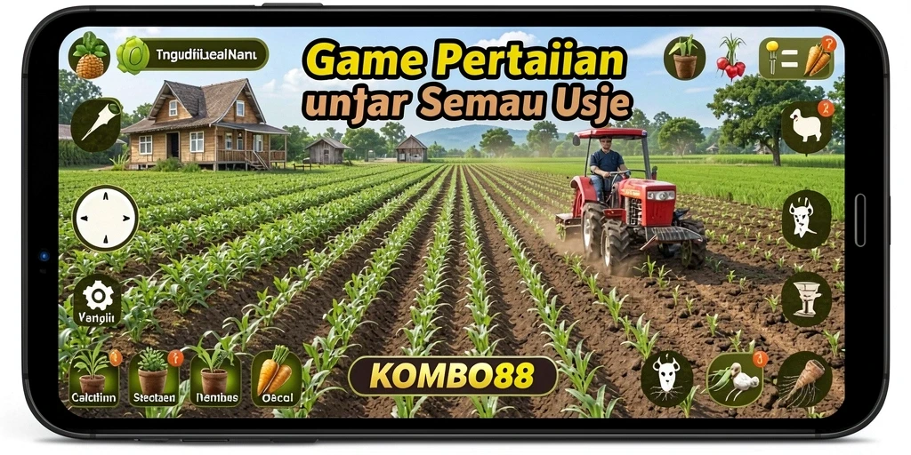 Tampilan interaktif ladang dan peternakan dalam KOMBO88