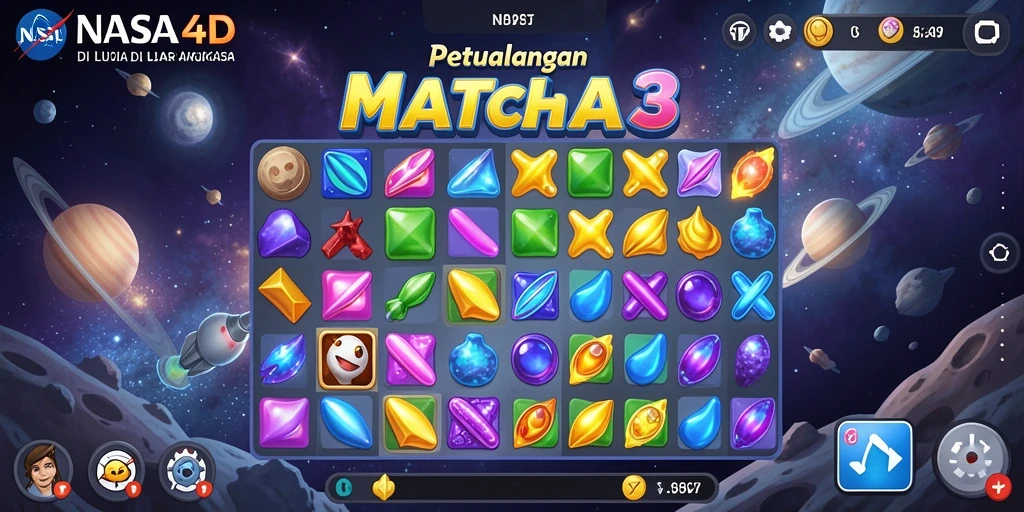 Tampilan gameplay menantang di luar angkasa dengan elemen Match-3.