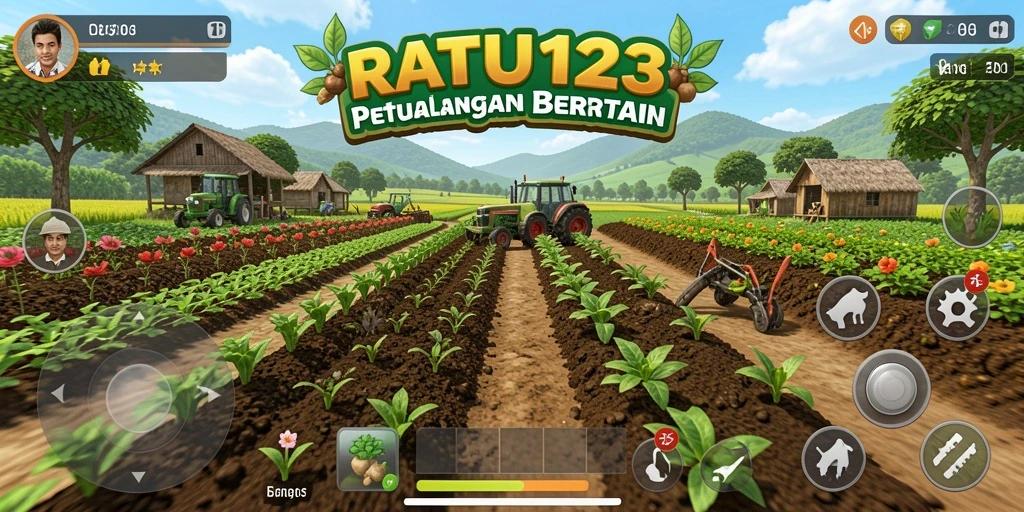 Tangkapan layar utama RATU123 menampilkan aksi bertani yang mengasyikkan dan interaktif.