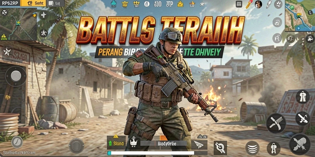 Screenshot gameplay intens dalam RP62RP di arena Battle Royale.