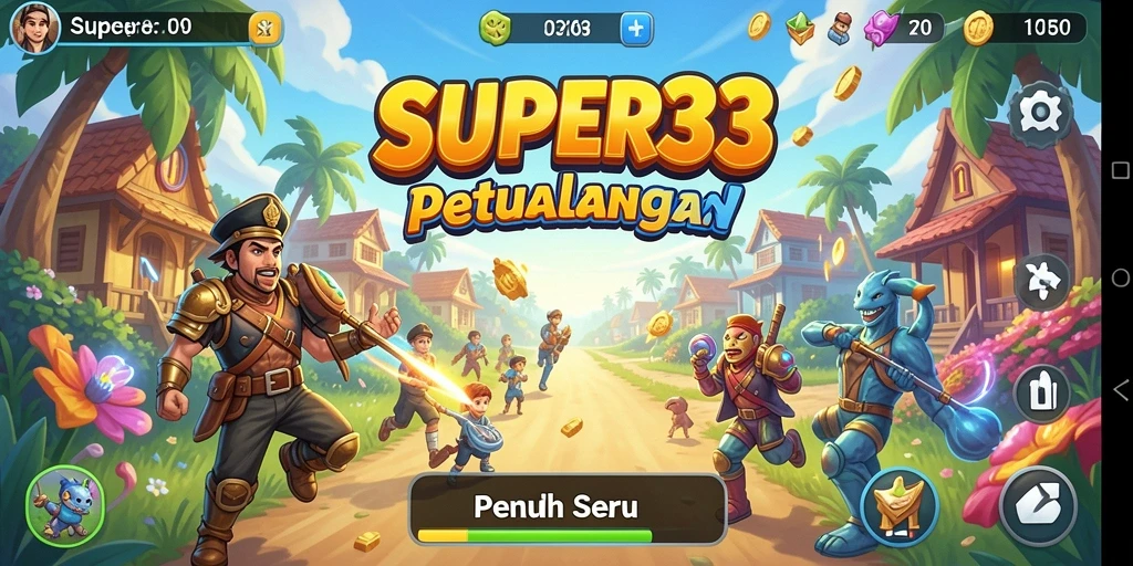 Tangkapan layar utama SUPER33 menampilkan gameplay penuh aksi yang menggembirakan.