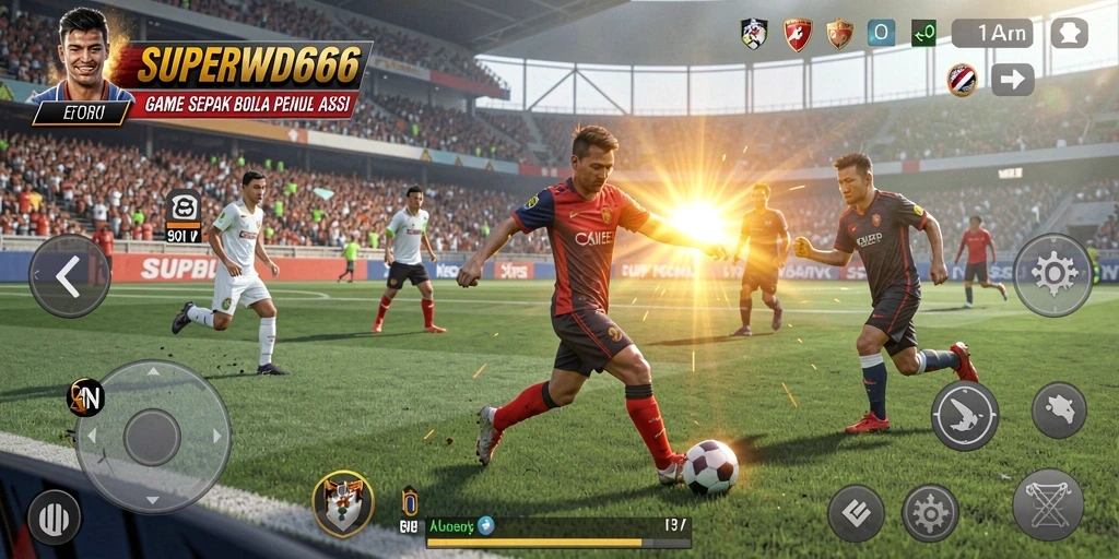 Gameplay SUPERWD666 menampilkan aksi sepak bola yang intens dan mendebarkan.