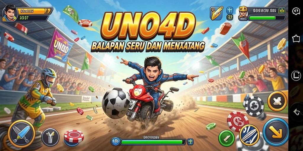 Screenshot gameplay menampilkan aksi balapan seru di trak yang menantang.